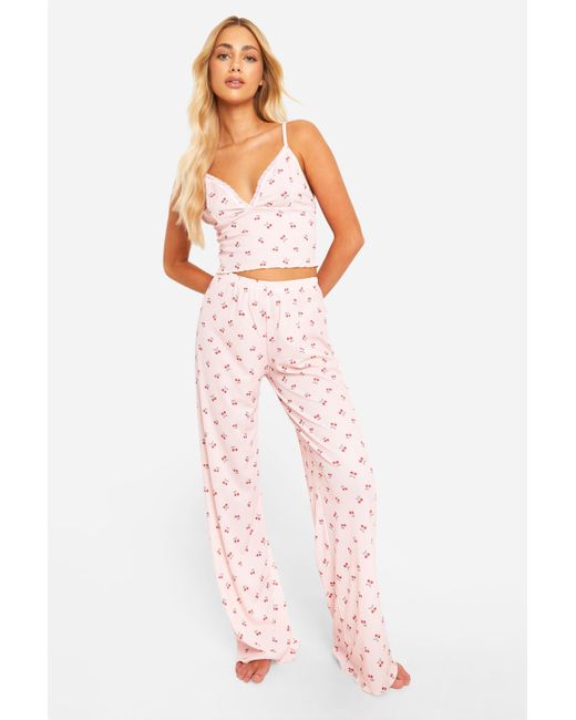 Cherry Print Cami And Trouser Pyjama Set Boohoo de color Pink