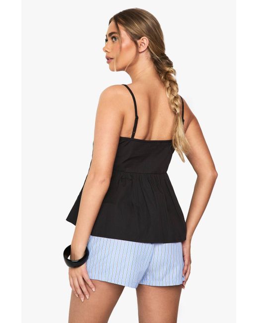 Boohoo Black Cotton Poplin Peplum Cami