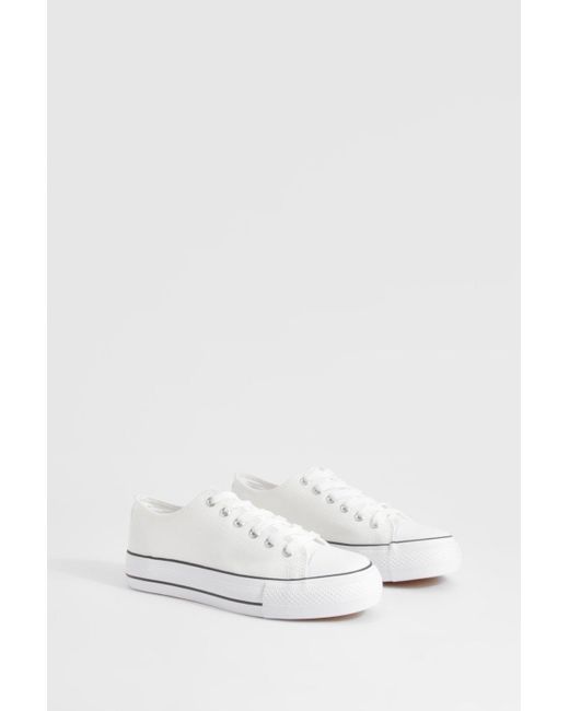 Boohoo White Platform Low Top Lace Up Sneakers