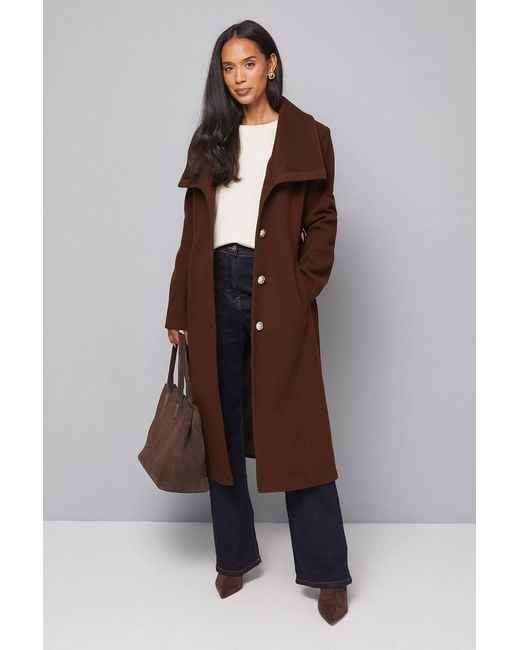 Wallis Brown Knitted Collar Button Through Wrap Coat