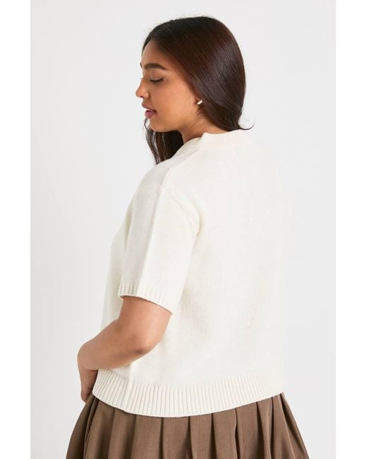 Boohoo White Plus Button Detail Crew Neck