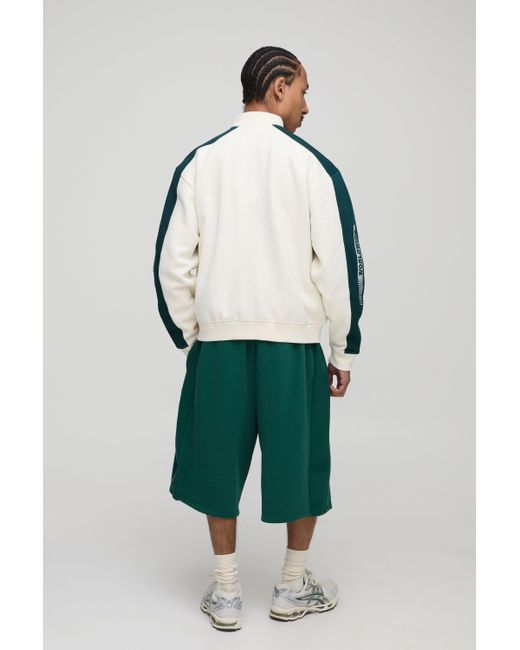 BoohooMAN Oversize Jersey-Bomberjacke mit Moto-Kragen in Green für Herren