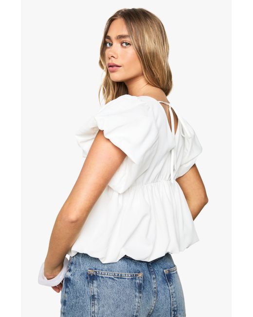 Boohoo White Poplin Puffball Top