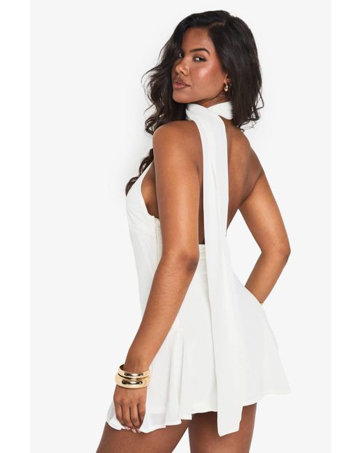 Boohoo White Chiffon Asymmetric Godet Seam Mini Dress