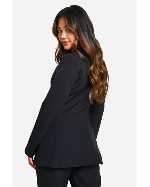 Boohoo Black Plunge Front Single Button Fitted Blazer