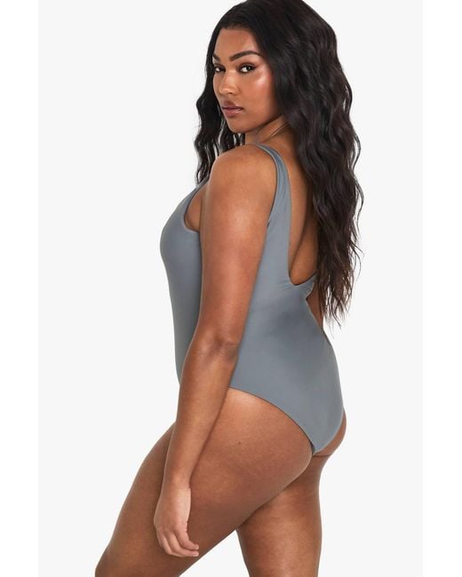 Boohoo White Plus Square Neck Bathing Suit