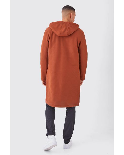 BoohooMAN Orange Longline Melton Varsity Overcoat With Hood for men
