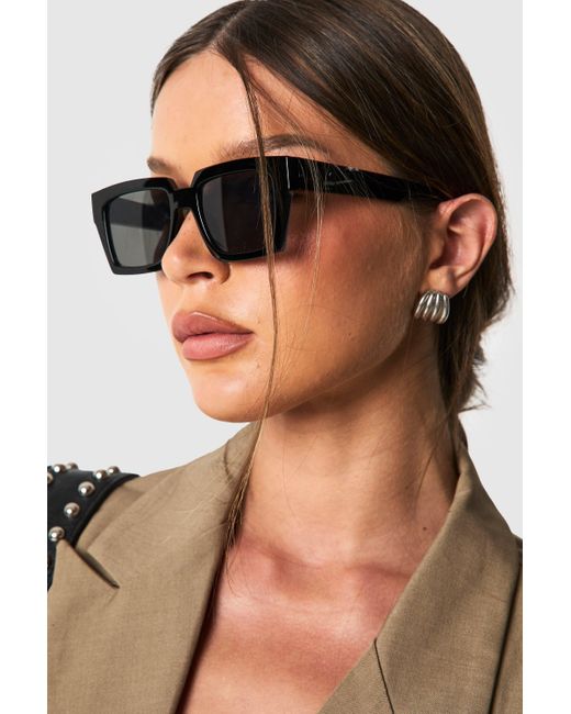 Boohoo Brown Frame Rectangular Sunglasses Metal