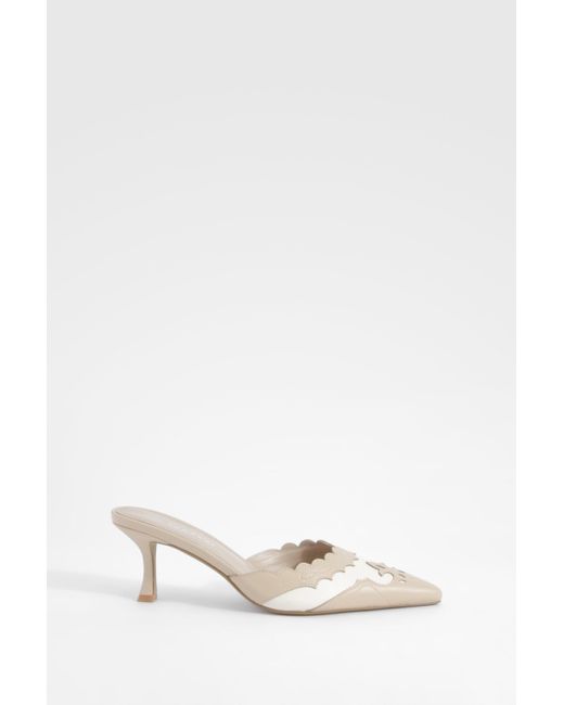 Boohoo White Low Stiletto Contrast Detail Court Mules