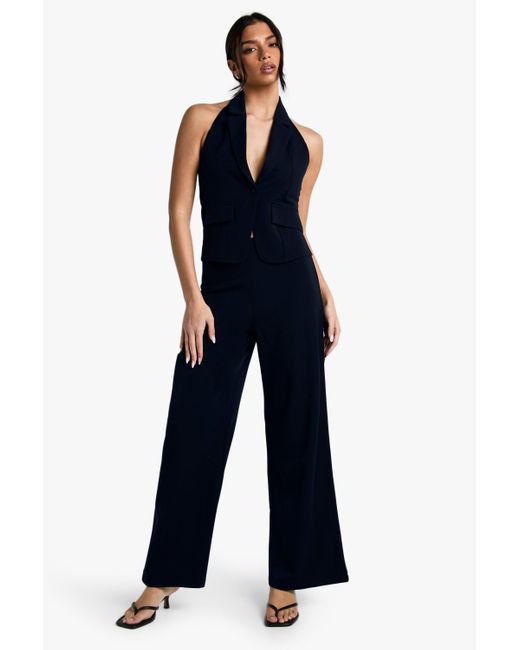 Boohoo Blue Tailored Wide Leg Pocket Detail Trouser
