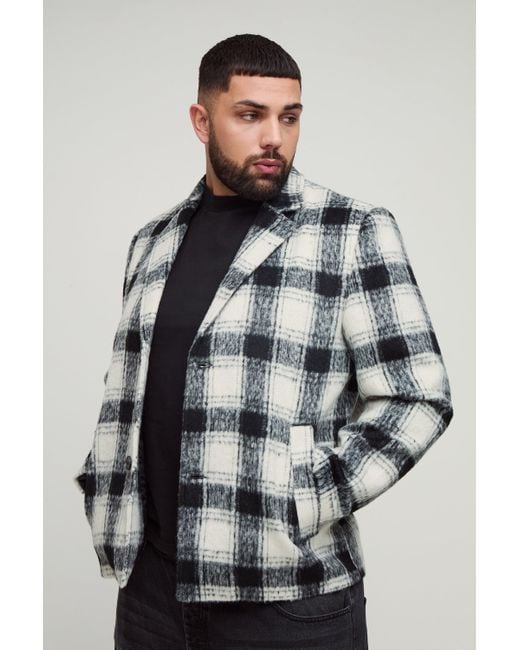Abrigo Plus Oversize Recto De Cuadros Cardados Boohoo de color Gray
