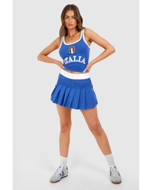 Italia Set Mini Pleated Tennis Skirt Boohoo de color Blue