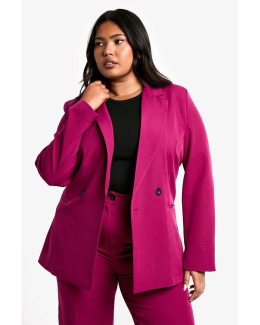 Boohoo Red Plus Double Breasted Cinched Waist Blazer