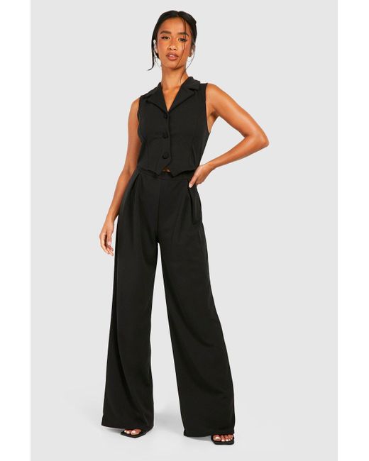 Boohoo White Petite Button Up Tailored Jumpsuit