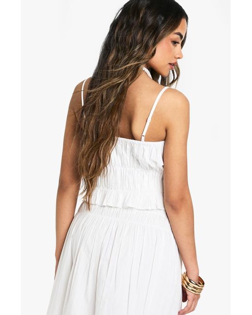Boohoo White Shirred Cotton Poplin Cami Top