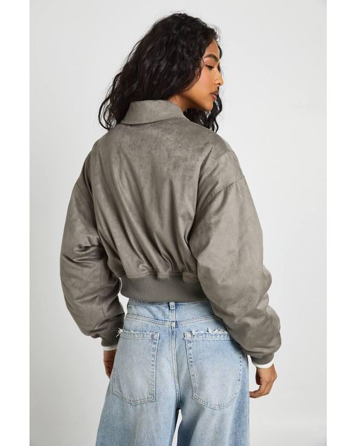 Boohoo Gray Faux Suede Bomber Jacket