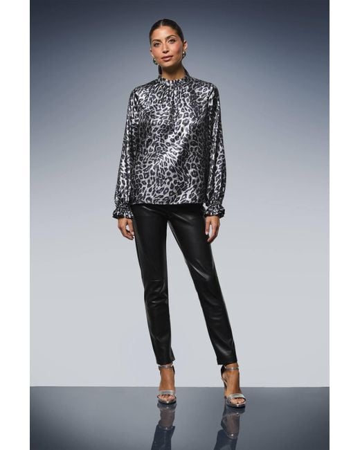 Wallis Women's Blue Metallic Leopard Long Sleeve Blouse