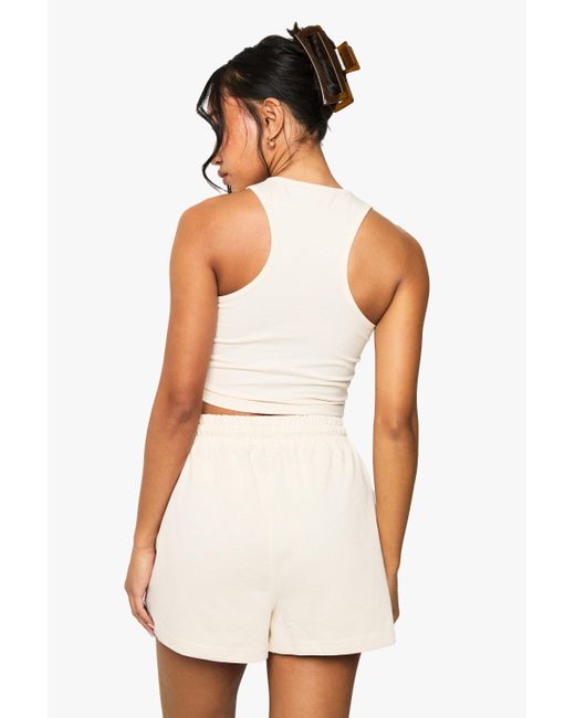 Boohoo Natural Racer Crop Top And Short Set