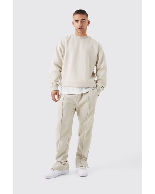BoohooMAN Natural Oversized Raw Edge Sweater Tracksuit for men