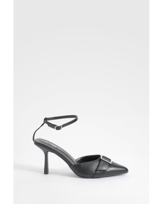 Boohoo White Wide Fit Buckle Detail Court Shoes