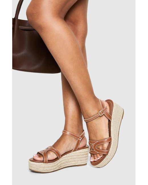 Boohoo Brown Cut Out Detail Espadrille Flatforms