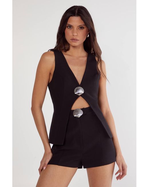 Nasty Gal Black Shell Trim Tailored Top