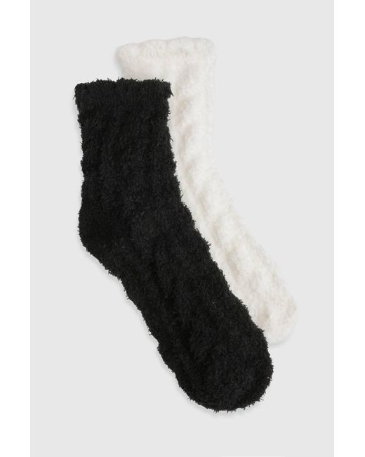 Boohoo Black Fluffy Cable Knit Socks 2 Pack