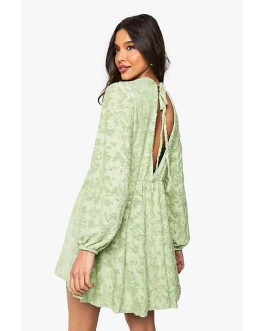Boohoo Floral Burnout Plunge Skater Mini Dress in Green | Lyst