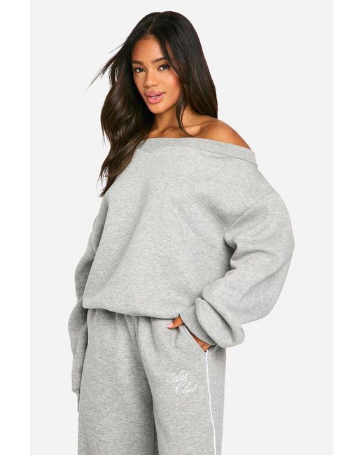 Boohoo Gray Off The Shoulder Sweatshirt