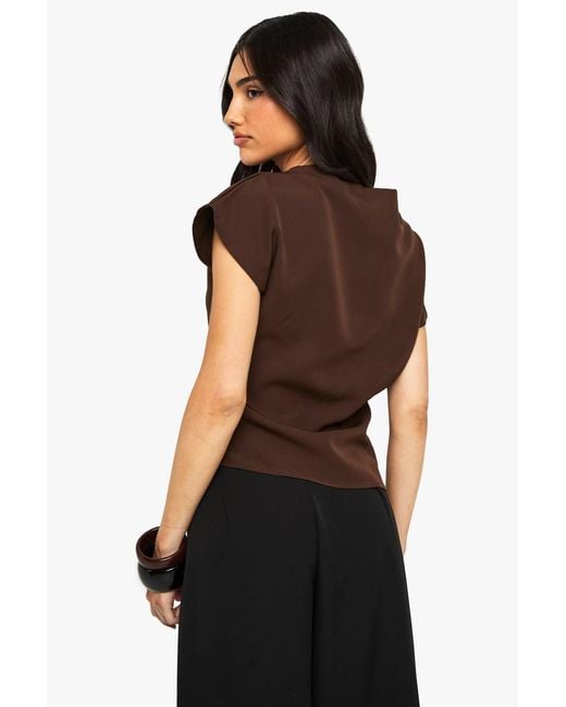 Boohoo Black Woven Ruched Side Split Top