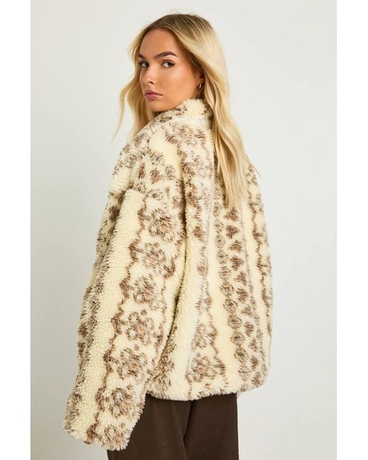 Boohoo Natural Printed Teddy Button Up Jacket
