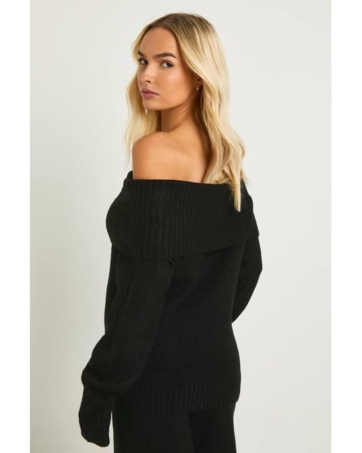 Boohoo Women's Black Chunky Knitted Bardot Sweater And Straight