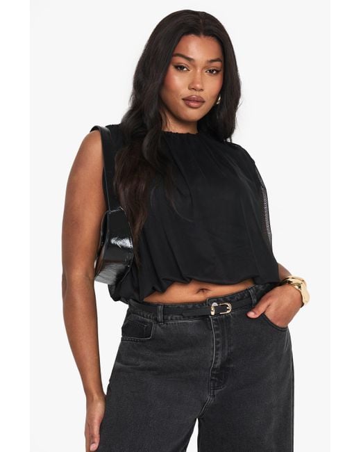 Boohoo Black Plus Mesh Blouson Top