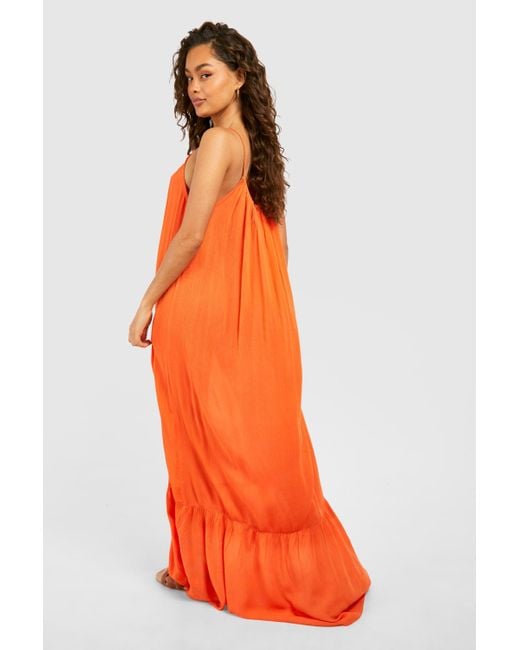 Boohoo Orange Strappy Cheesecloth Maxi Dress