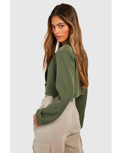 Boohoo Green Basic Woven Single Button Crop Blazer