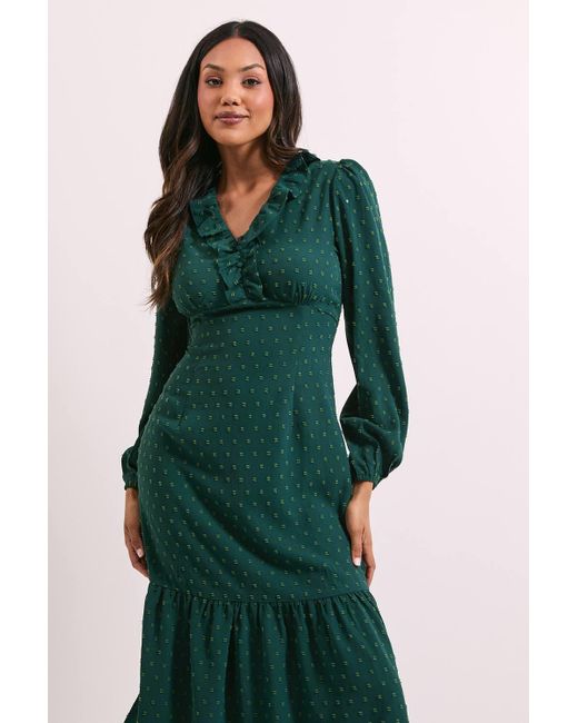 Dorothy Perkins Green Frill Sleeve Ruched Bodice Chiffon Midi Dress