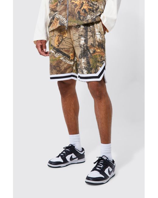 BoohooMAN White Loose Fit Mid Length Camo Basketball Short for men