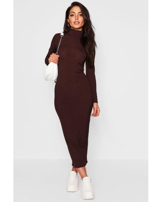 Boohoo Jumbo Rib Turtleneck Midi Dress 