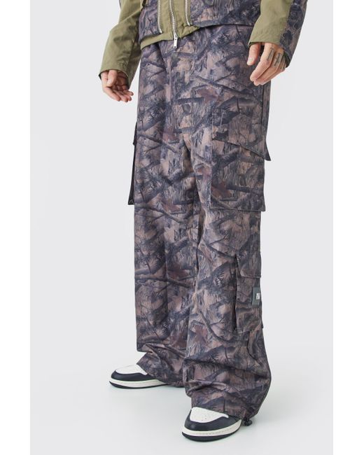 BoohooMAN Brown Tall Elasticated Waist Camo Cargo Trousers for men