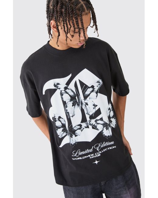 BoohooMAN Oversized B Butterfly Graphic T-shirt in Black für Herren