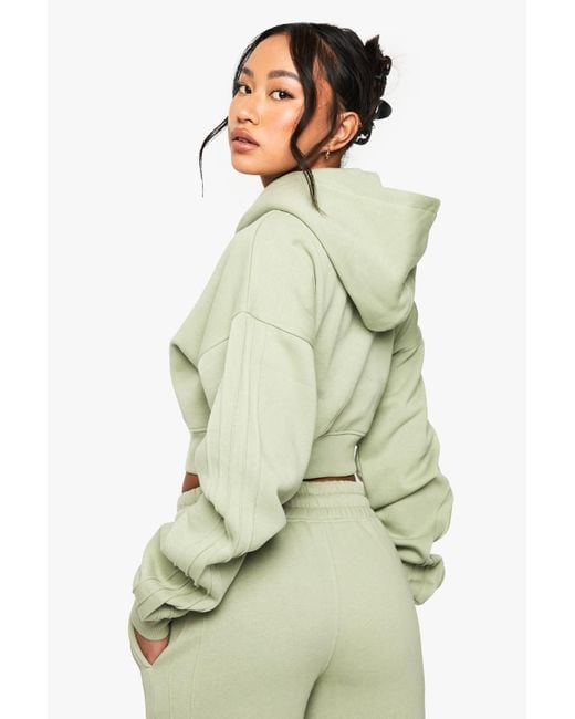 Boohoo Green Seam Detail Boxy Crop Zip Through Hoodie