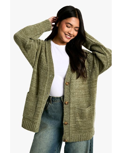 Boohoo Green Soft Knit Button Through Cardigan