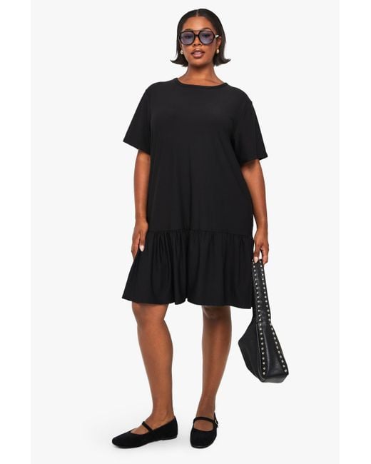 Boohoo Black Plus Drop Hem Smock Dress