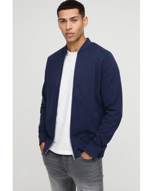Boohoo Blue Regular Fit Interlock Bomber Jacket