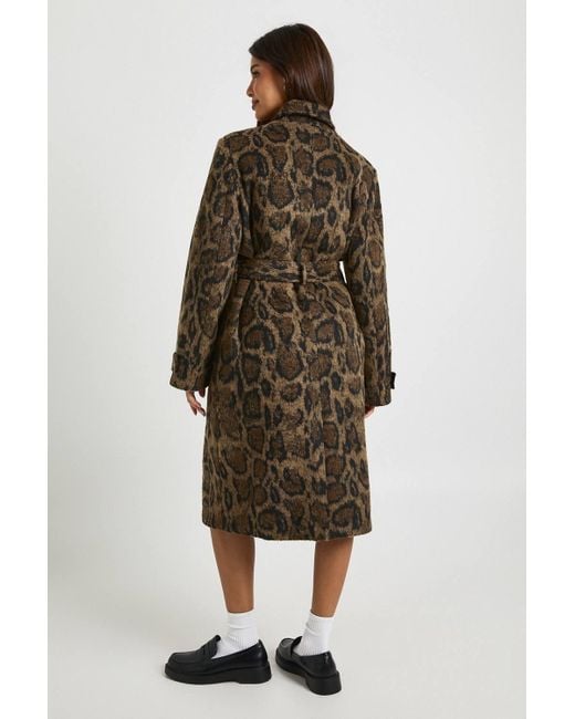 Boohoo White Leopard Print Belted Wool Look Coat