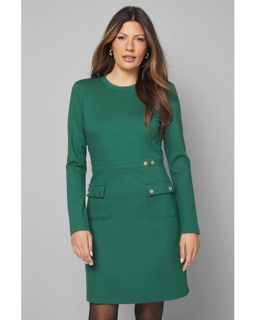 Wallis Women's Green Viscose Ponte Belted Midi Dress