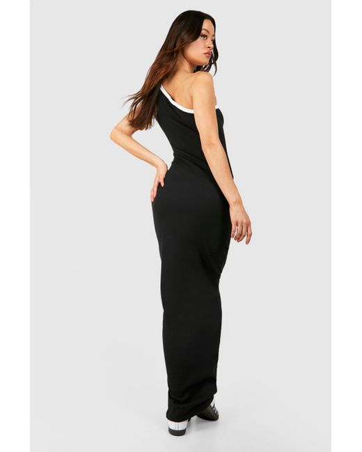 Boohoo Black Tall Contrast Binding One Shoulder Maxi Dress