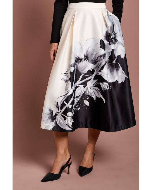 Coast Black Satin Midi Skirt With Placement Print