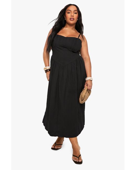 Vestido Plus Maxi De Algodón Con Corpiño Boohoo de color Black