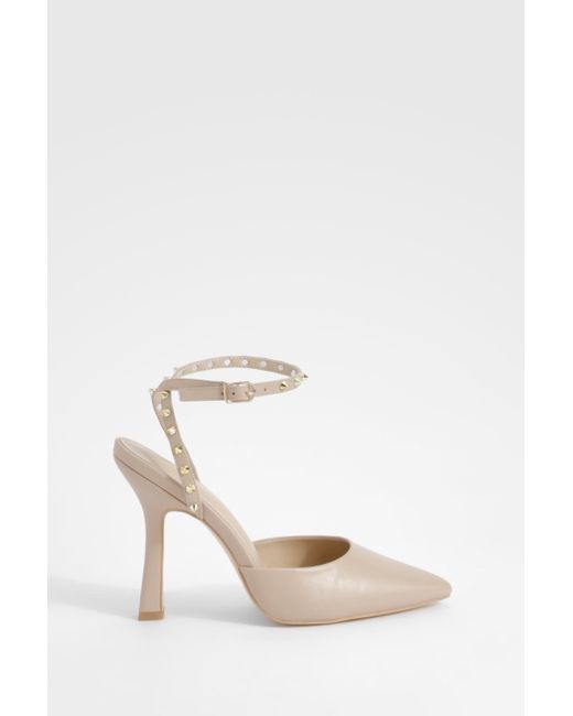 Boohoo White Stud Detail Two Part Court Shoe
